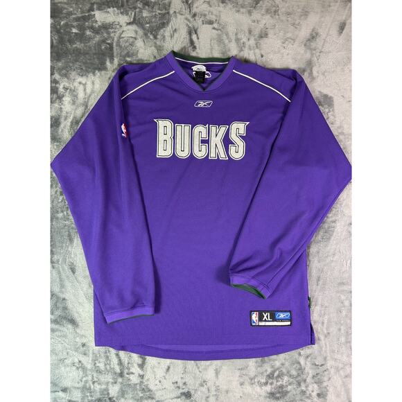 Vintage 90s Reebok Milwaukee Bucks Long Sleeve Shirt XLT Purple NBA Team Apparel - Picture 1 of 10